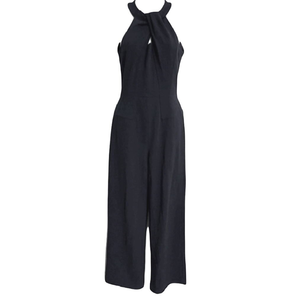 ANTONIO MELANI Dressy Black Jumpsuit Twist High Neck Peep Hole Chest Sz 12